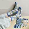 New Harajuku Retro Women Socks Japanese Fashion Vintage Long Socks Korean Style Floral Embroidery Kawaii Cute Ruffle Socks