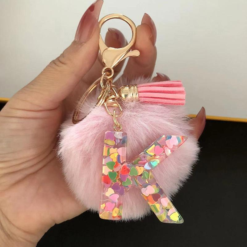 Очаровательный блестящий брелок с инициалами, сверкающий каучуковый кулон в виде алфавита с пушистой буквой, шарм для девочек, сумок, рюкзаков, аксессуаров