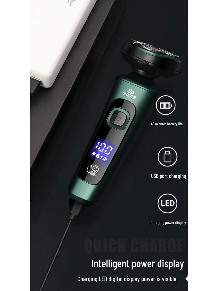 9D High-Power Electric Shaver with Digital Display, USB Charging, Washable Design, Floating Razor & Multifunctional Beard Trimmer