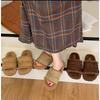 Fashion Designer Women's Lamb Wool Open Toes Slippers Retro Cotton Slides Autumn Winter Fur Shoes 2025 New Fashion Women's Shoes