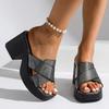 Summer New High-heeled Cool Slippers Women's Thick-heeled Square-head Sandals Casual Cross Large-size Cool Slippers Women