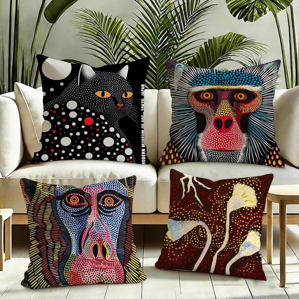 Art YYayoi Kusama Cushion Cover Silky Short Plush Invisible Zipper Dustproof Sofa Pillow Case for Home Decor