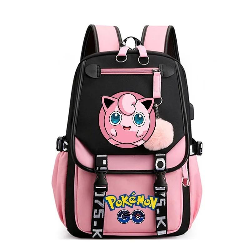 Cute Pokemon Print School Backpack Teen Girls - Oxford Fabric Breathable Padded Straps Style