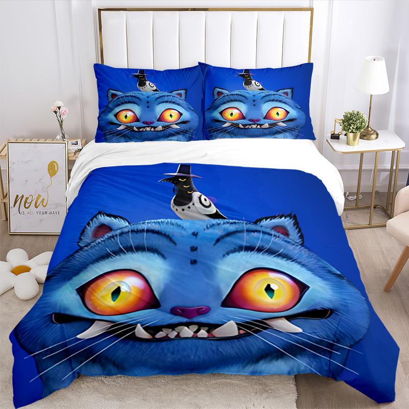 Quirky Blue Monster Illustration Print 3Pcs Bedding Set,Duvet Cover with 2 Bedro,Pillowcase Home Birthday Gift