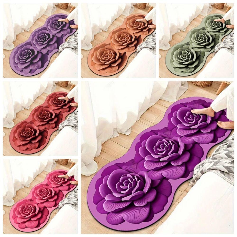 3D Bedside Carpet Non-slip Flower Carpet Creative Rose Floor Mat  for Bedroom Living Room