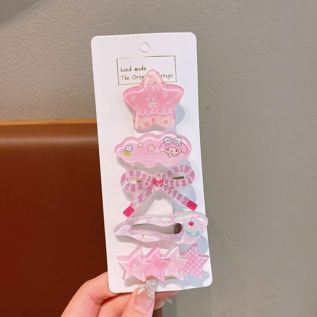 Мультяшная Милая Заколка для Волос Sanrio с Бантом Сладкая Милая Девочка Сердечко Зажим для Челки Краевой Зажим Студенческие Аксессуары для Волос