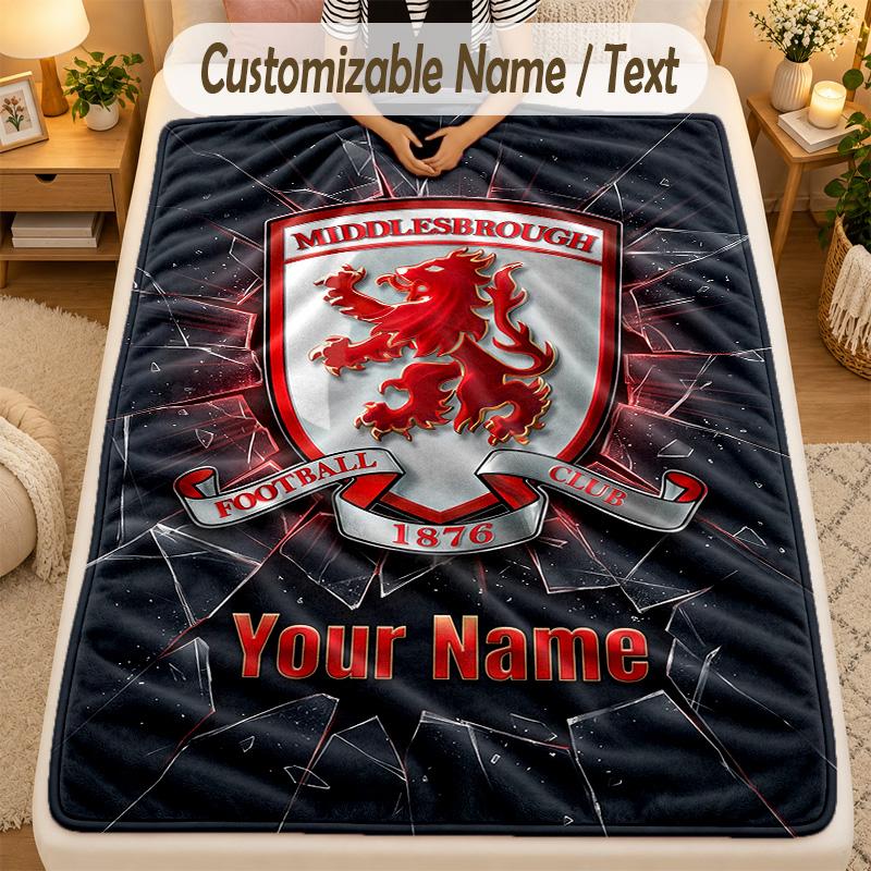 Flannel BlanketMiddlesbrough FC Custom Name Text Personalized Soft Warm Throw Blanket Home Decor Gift