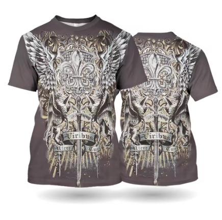 T-Shirt 3D Eagle Printed Streetwear Short Sleeve Width Loose T-Shirt Pullover Y2 Men
