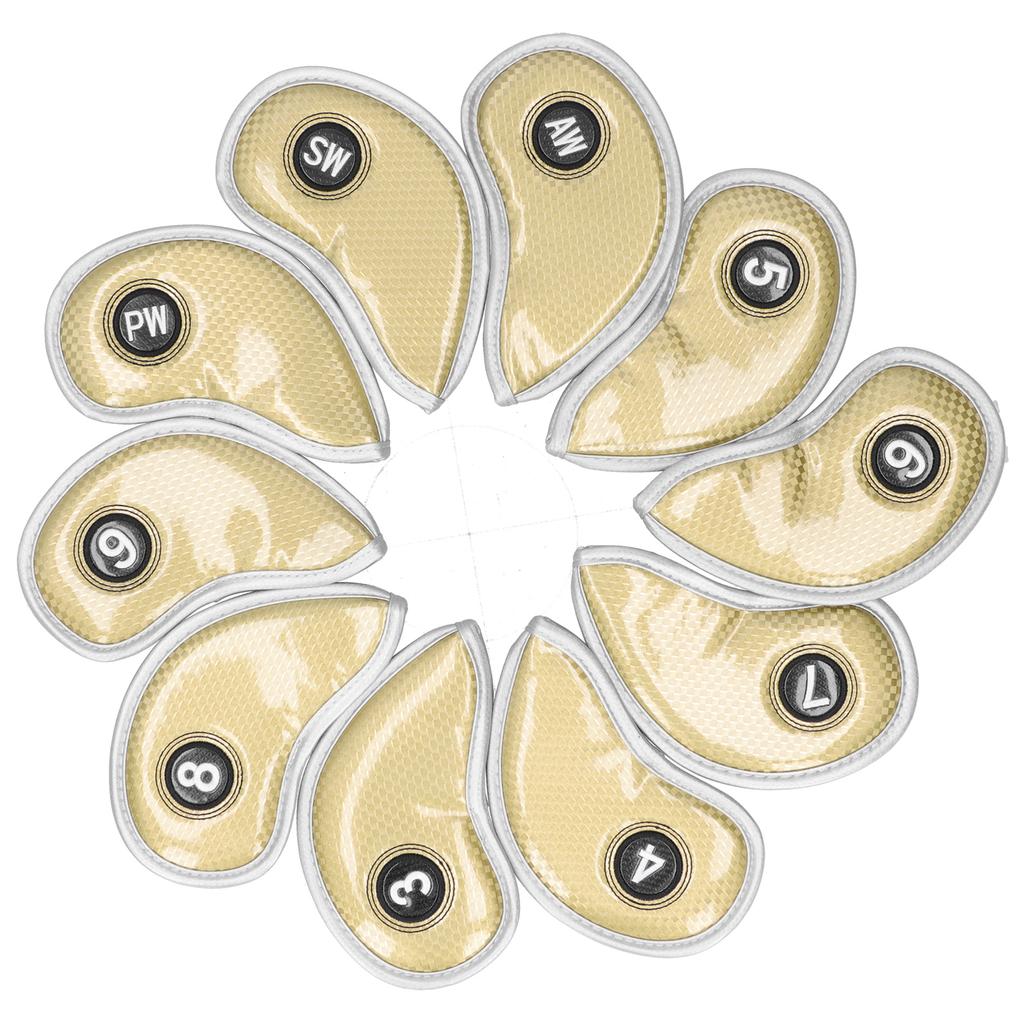 10 шт. чехлы для головок клюшек для гольфа, защитный чехол для номера ПУ, водонепроницаемый аксессуар для гольфа, золото