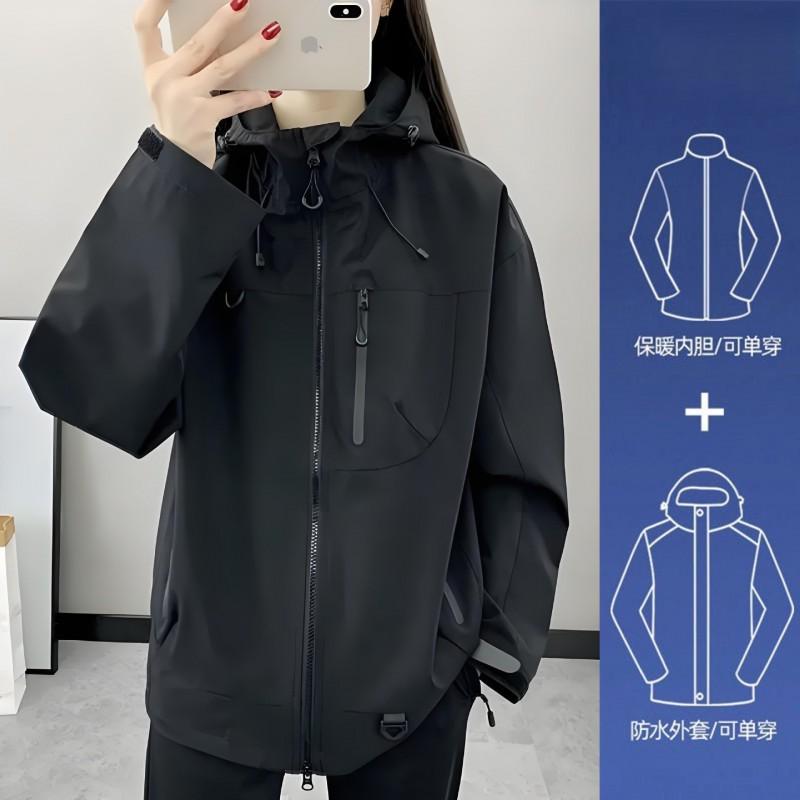 Mens Womens 3-in-1 Detachable Waterproof Windproof Hiking Jacket Outdoor Trekking Camping Fall Season