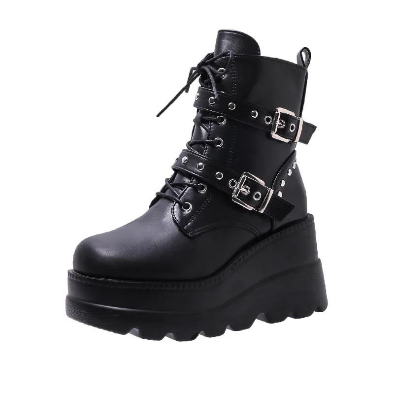 Goth Platform Ankle Chelsea Boots Women New Rock Emo Chunky Grunge Wedges Motorcyccle Shoes Big Sizes 43 Booty Woman
