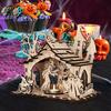 Halloween Candle Holder Spooky Wooden Witch Ghost House Candlestick Decoration for Home