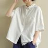 Cotton Linen T-Shirts Shirt Short Sleeve Women's Summer Retro Artistic Ramie Cardigan Blouse Top
