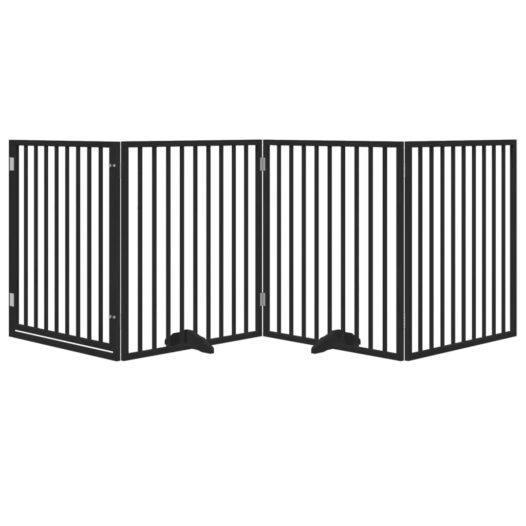 4 Piece Dog Gate with Door Foldable Black 320 cm Poplar Wood