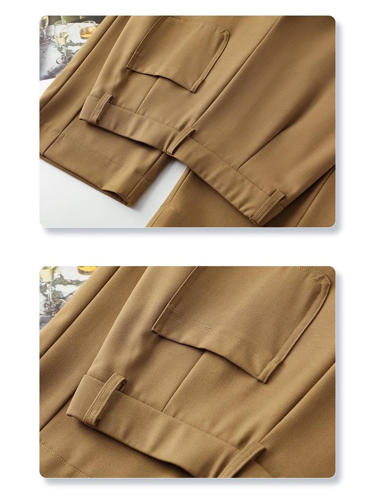 Женские серые брюки-костюм с высокой посадкой и широкими штанинами - Коллекция весна/лето 2025