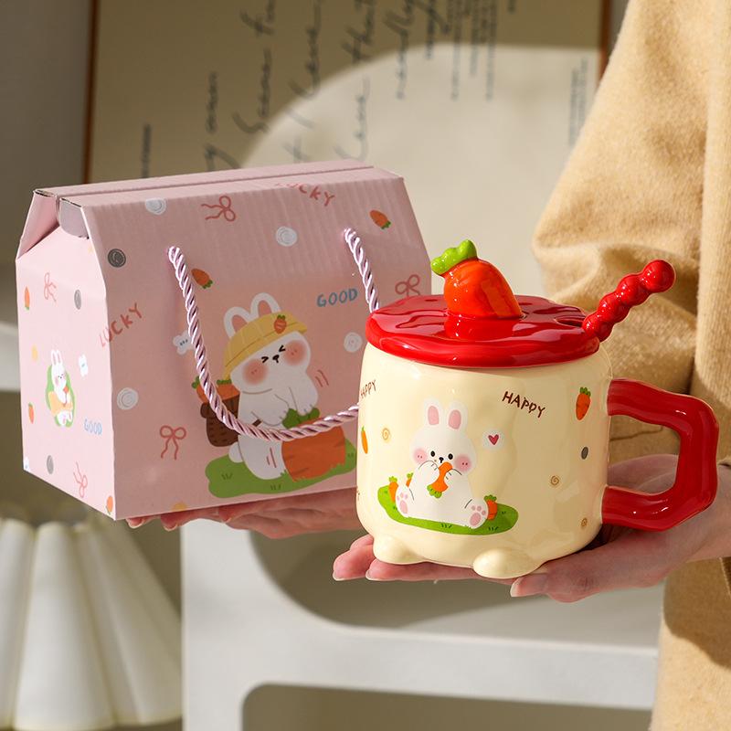 Высококачественный кролик с крышкой для дома, милая офисная чашка для завтрака, подарочная коробка, керамическая чашка