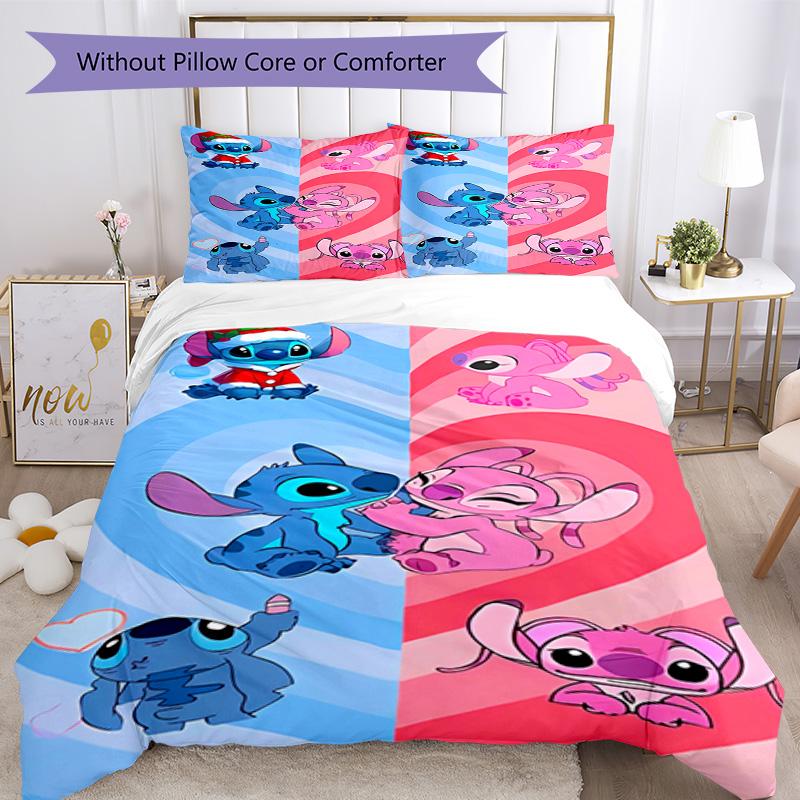 Stitch Adventure Flowers Bedding Set,Breathable Duvet Cover with Pillowcases,Soft Bed Linen for Bedroom Home Decoration,Perfect Festival Birth