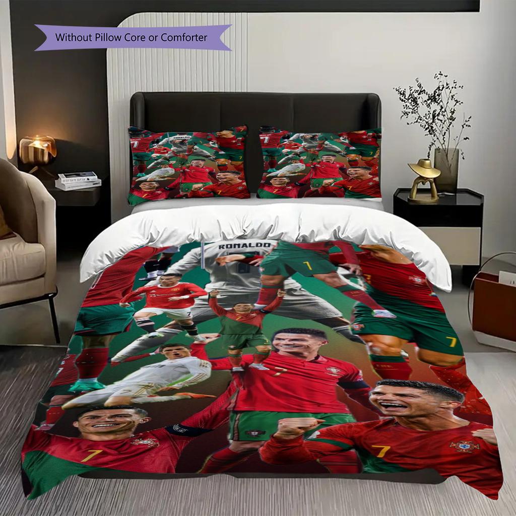 Portugal's Triumph Football Glory Three-piece set (1 * duvet cover + 2 * pillowcase, without core) Bedding set Soft and comfortable