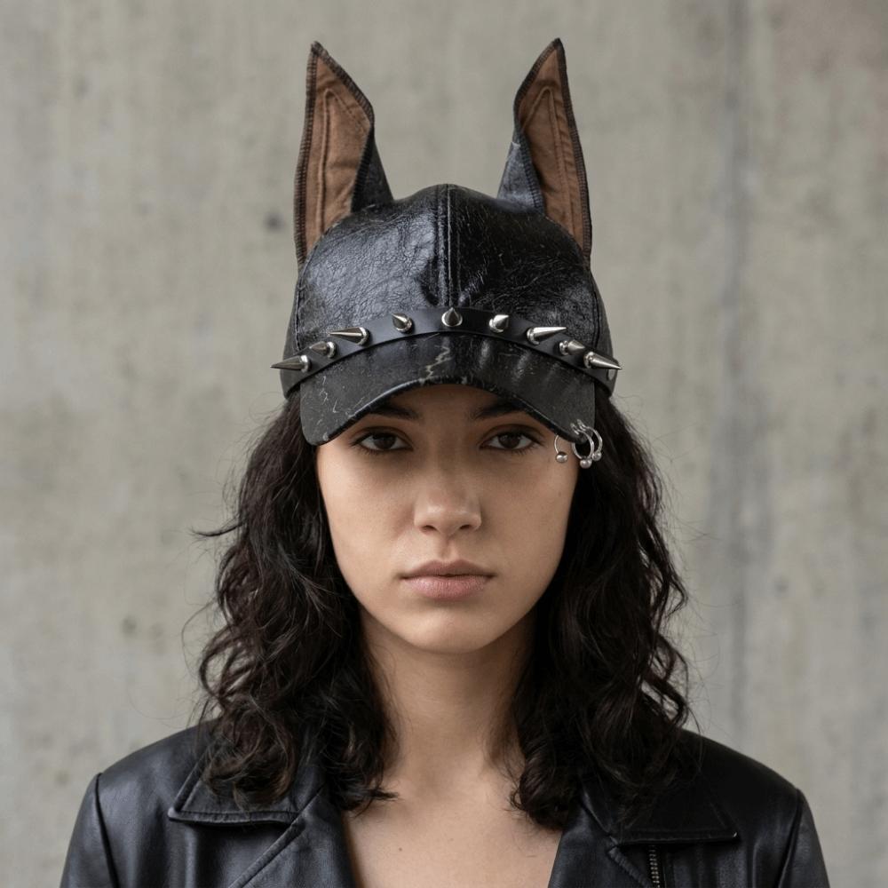 PU Leather Baseball Cap Solid Sunshade Hat Fashion Dog Ears Baseball Cap Women