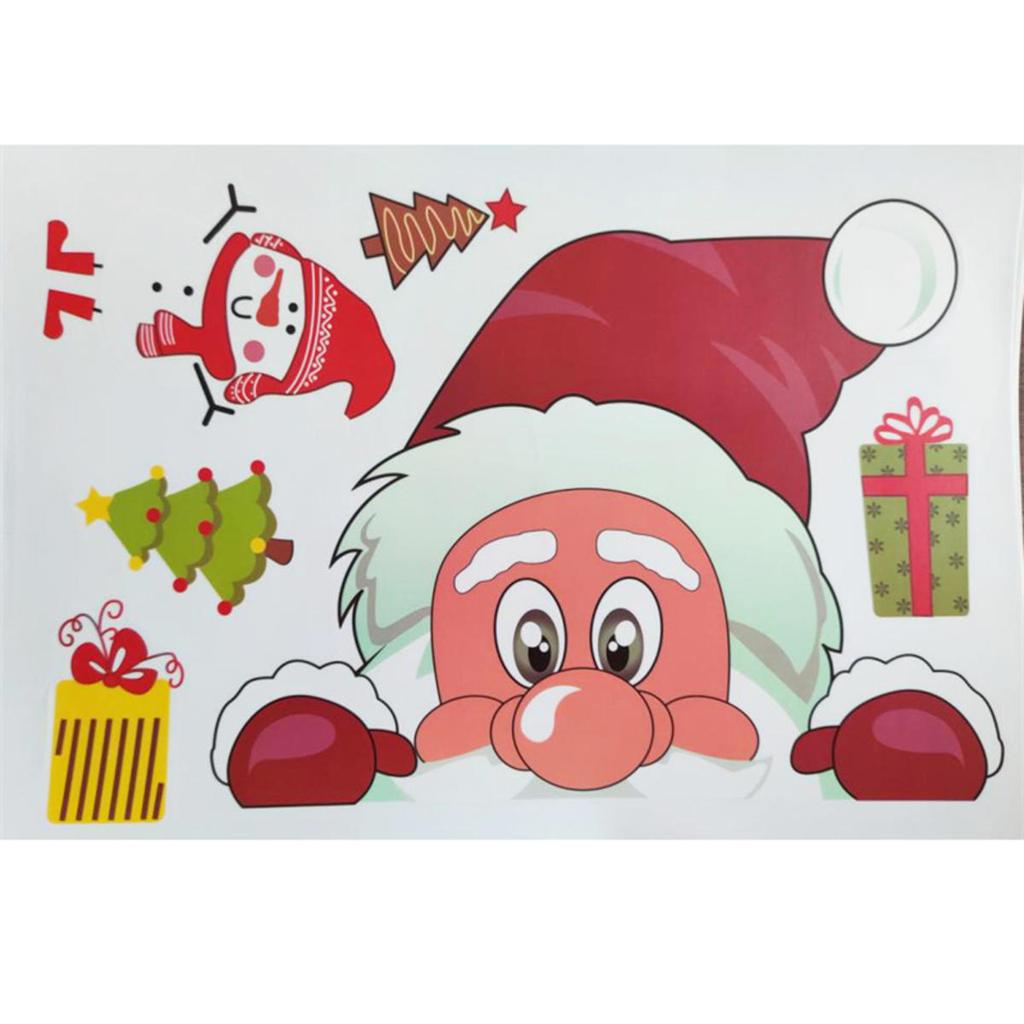 Милые мультяшные наклейки на окна с Санта-Клаусом, лосем и снежинками, статические наклейки, украшения для рождественской вечеринки