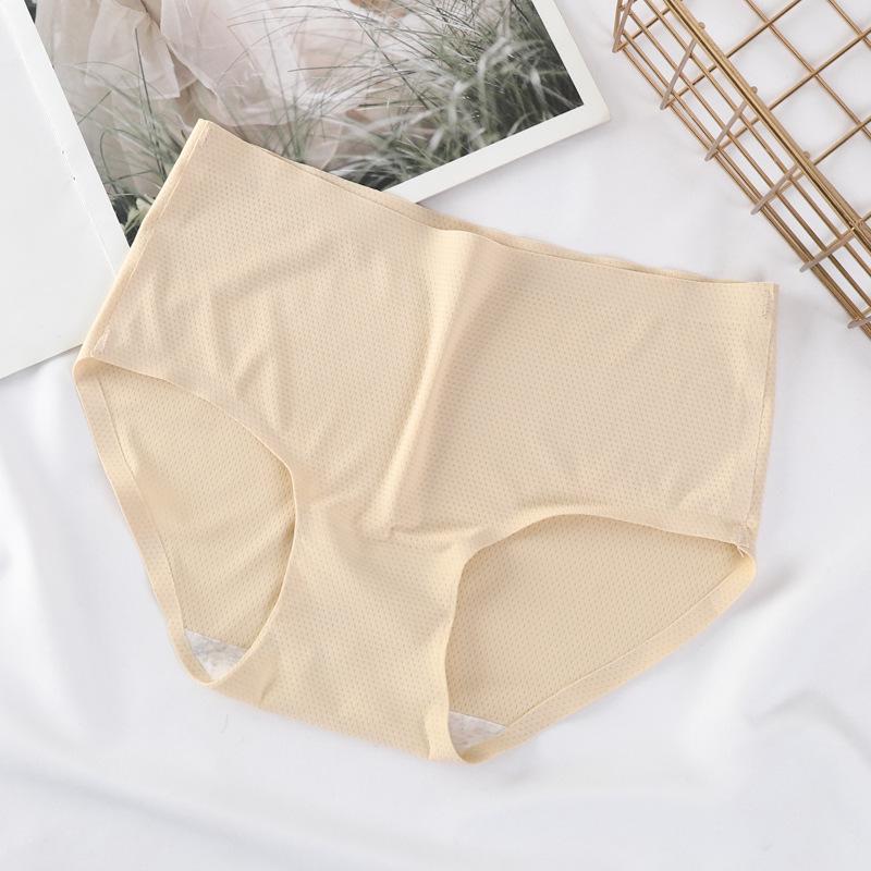 Женские бесшовные трусы-слипы средней посадки из ледяного шелка с дышащими отверстиями и хлопковой ластовицей