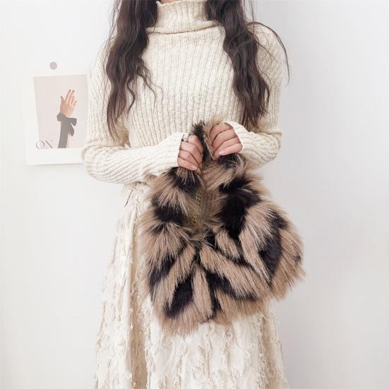 Пушистая сумка через плечо Женская сумка кроссбоди из искусственного меха Мохнатая пушистая сумочка с цепочкой на плечевом ремне для путешествий, работы, шопинга, свиданий