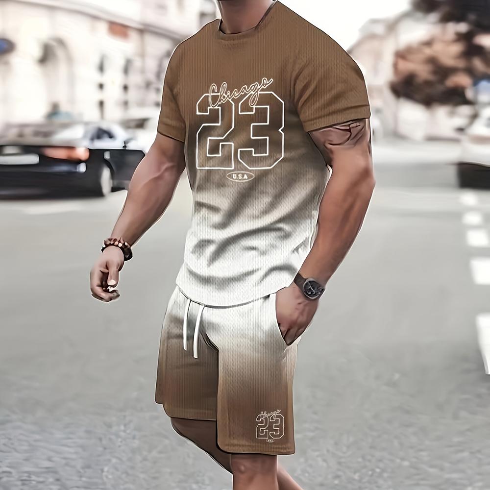 2025 Fashion Trendy Handsome Men's T-shirt Shorts Two-piece Summer Casual Men's Loose Shorts Men's Large Size T-shirt Clothing