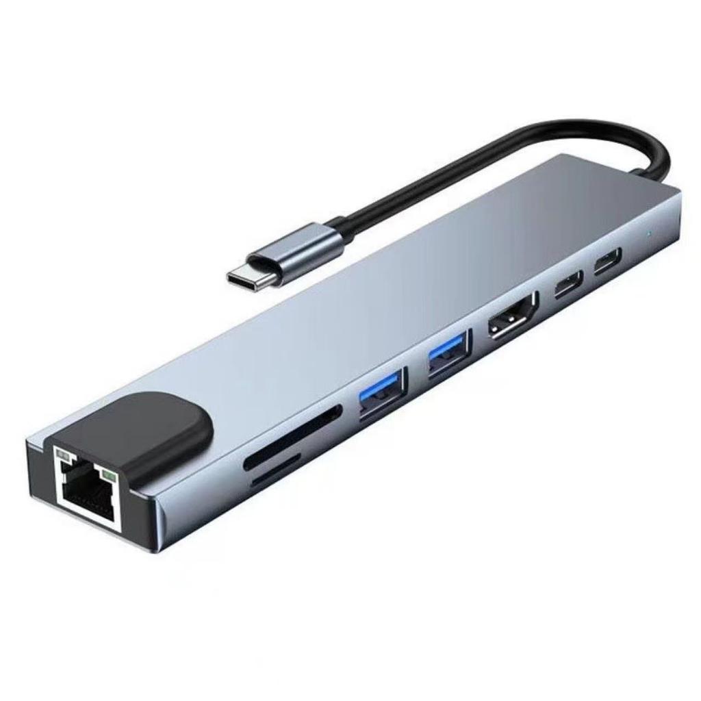 USB C Hub 8 in 1 Type C Hub Multiport Adapter with 4K HDMI/PD Power Delivery USB-C Ethernet 2 USB SD/TF Card Reader