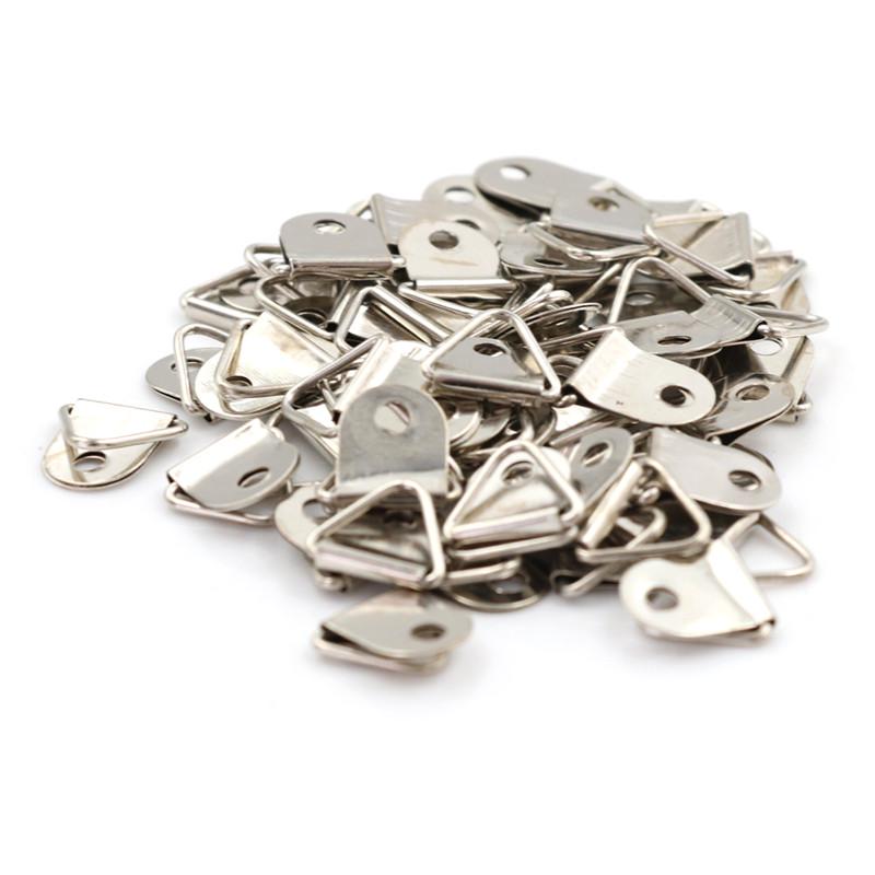 50Pcs Silver Triangle Mirror Hangers Strap D-Ring Hanging Picture Frame Hooks