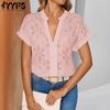 Women's Fashion Casual Summer Spring Solid Color Print Short Sleeve V-Neck Blouses & Shirts