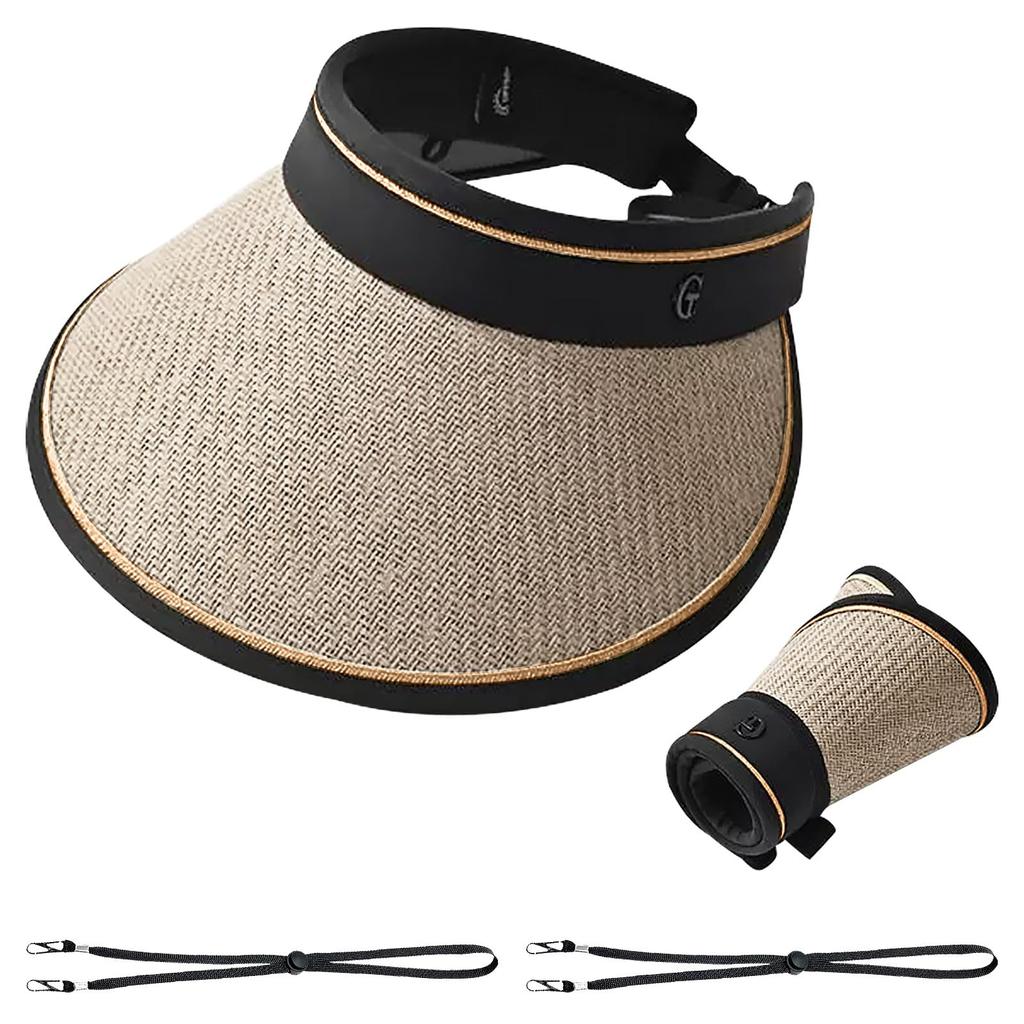 Соломенный солнцезащитный козырек от УФ-лучей для защиты от солнца, шляпа с широкими полями для маленького лица, ветрозащитный для гор, номер [Lhyxuuk] Женский, Защита, Шляпа, Поля, Складной, Для улицы, Эффект, Гольф, Теннис,