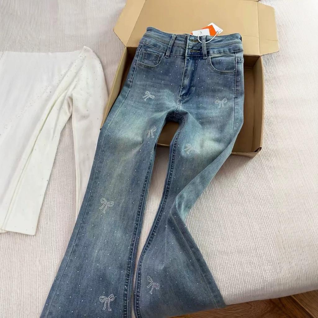 Women Straight Leg Denim Jeans Casual Solid Color Cotton Blend High Waist Daily Streetwear Long Pants