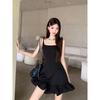 Kumikumi Gyaru Style Elegant Black Lace-up Sling Dress Women Summer Waist Hugging Slimming Pettiskirt Short Dress