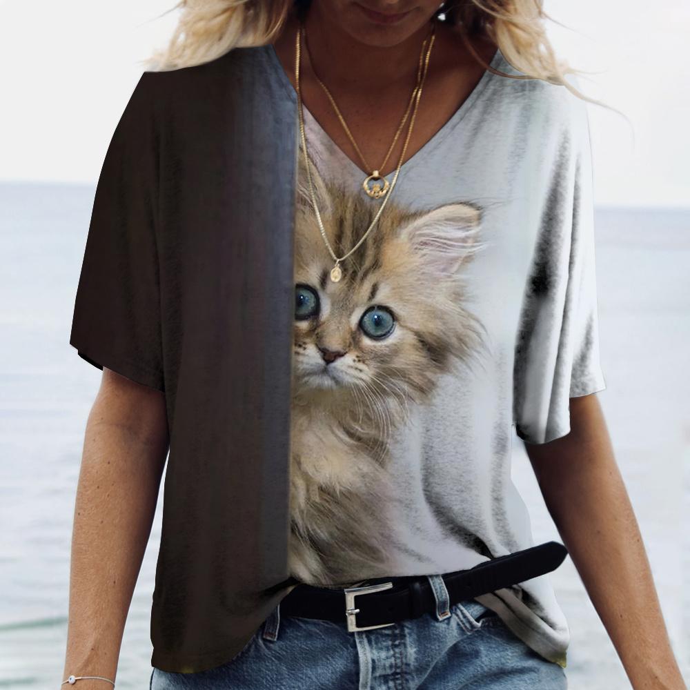 Модная женская футболка с принтом кота, одежда с коротким рукавом, женские футболки Harajuku, женские футболки, большие топы, женская одежда с животными