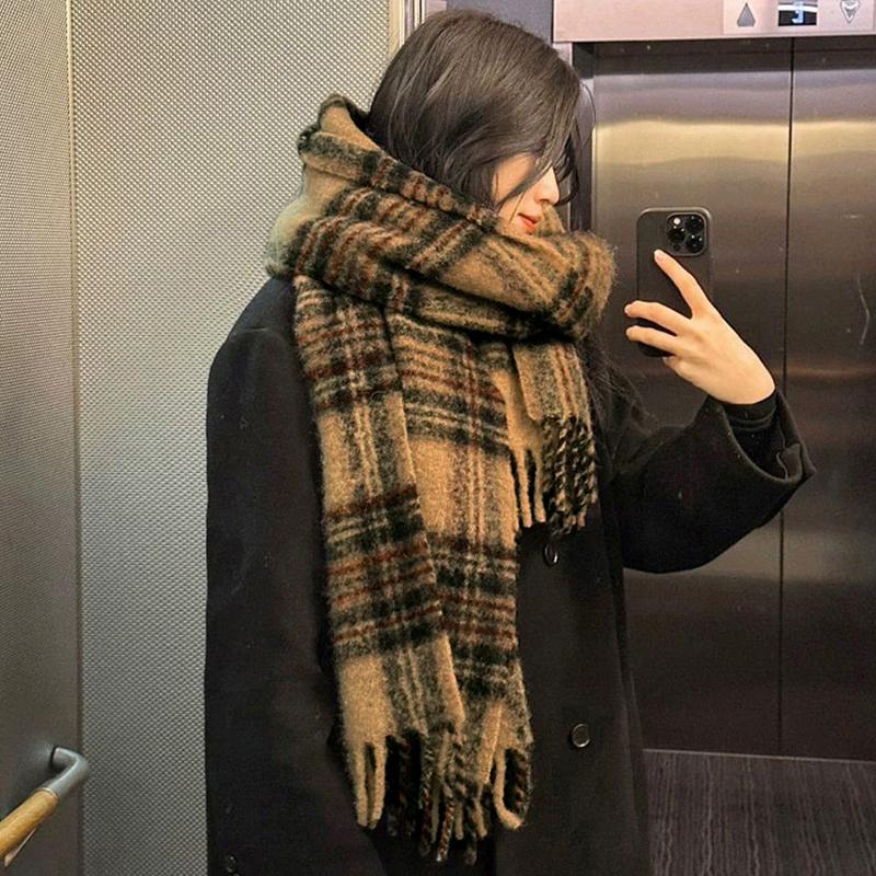 Autumn And Winter Thickened Scarf Double-Sided Versatile Scarf Women'S Plaid Square Scarf Shawl Women'S Scarf