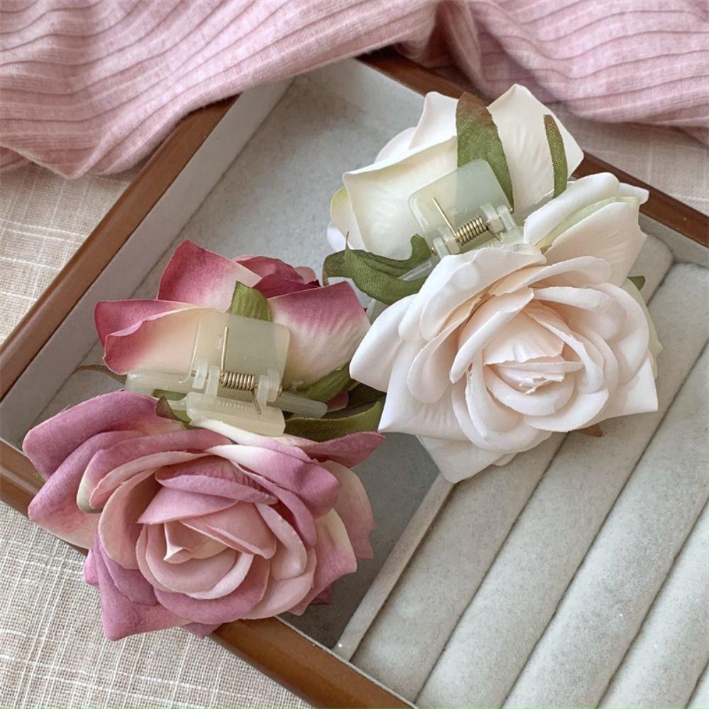 Cloth Rose Hair Clip Peony Flower Large Shark Clip Cute Flower Hair Claw Girl