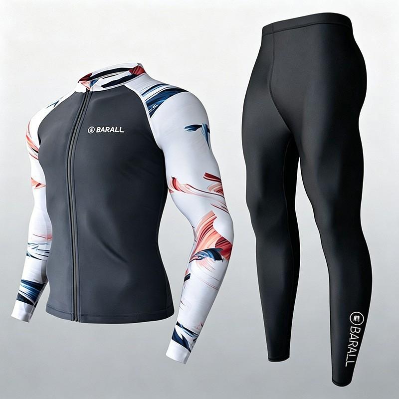 Mens Long Sleeve Pants Rash Guard Split Swimsuit Surfing Snorkeling Diving