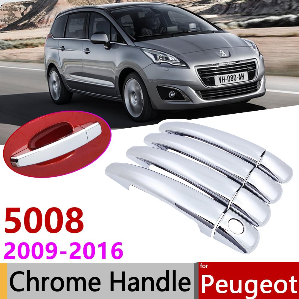 Хромированная крышка дверной ручки для Peugeot 5008 2008 ~ 2016, автомобильные аксессуары, набор накладок, 2009 2010 2011 2012 2013 2014 2015