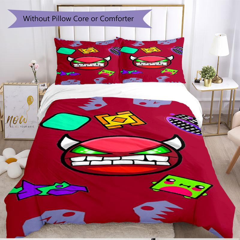 3pcs Duvet Cover Set (1*Duvet Cover + 2*Pillowcase, Without Core), Geometry Dash Print Soft All‑Season Bedding Set, Home Bedroom Decor Gift