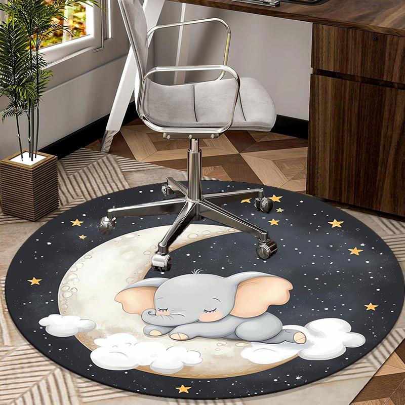 Elephant Dreams On The Moon round carpet Chair cushion Round Entryway Rug, Soft Round Rugs for Living Room, Bedroom, Circle Carpet decor gifts