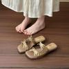 New summer Korean version sandals women's beach shoes bow 2025 fairy style slippers women's summer outer thick heel slippers