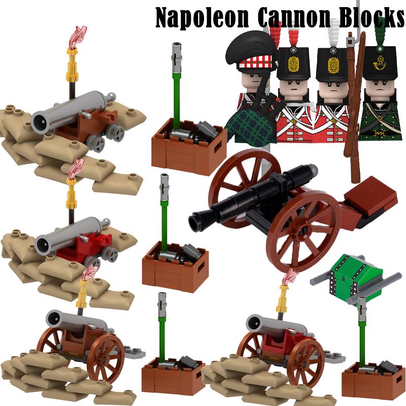 Medieval Military Napoleonic Cannon Building Blocks WW2 French Dragoon Figures British Navy Soldier Knights Weapons Bricks Toys