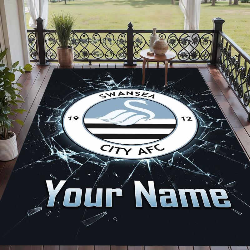 Custom Text Printed Rug Swansea City FC Non Slip Floor Carpet For Home Room Decor