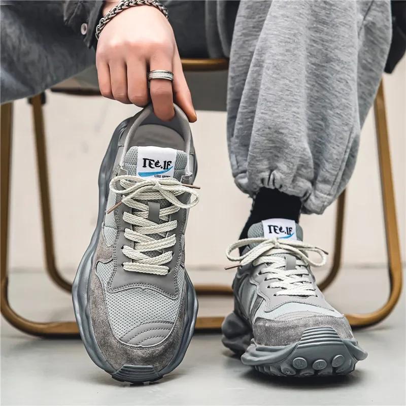 Мужские сетчатые кроссовки на платформе, дышащая мужская обувь, мужские кроссовки на шнуровке, удобные мужские кроссовки из вулканизированной ткани Zapatillas