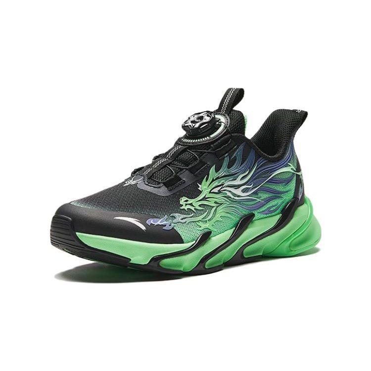 Anta Childrens Red Flame Non-Slip Anti-Kick Shock Absorbing Wear-Resistant Low-Top Childrens Running Shoes Kids Sneaker Black Green 312415511-4