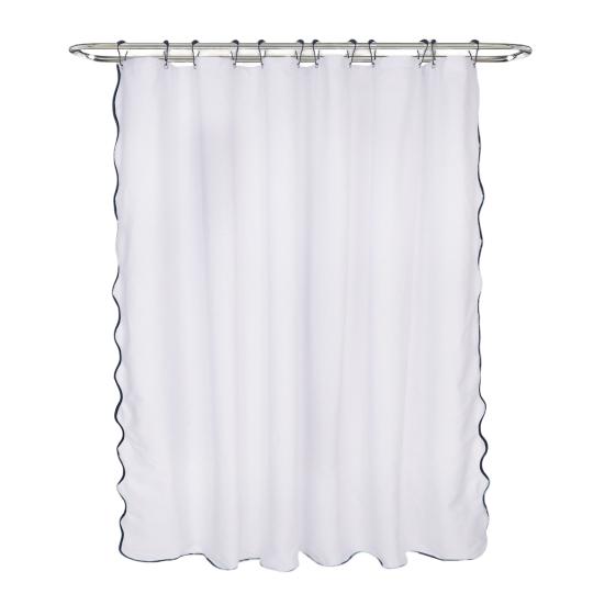 Фестончатая шторка для душа Сверхпрочная водонепроницаемая шторка с 12 крючками Стираемая толстая тканевая шторка для душа с черной каймой для ванной комнаты, отеля, ванны