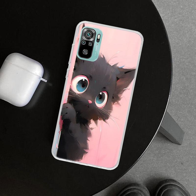 Аниме Милый Черный Кот Мяу Чехол для Телефона для Xiaomi Redmi Note 15 14 13 12 11 Pro Plus 14S 12S 11S 11T 11E 10S 10 Индивидуальный F