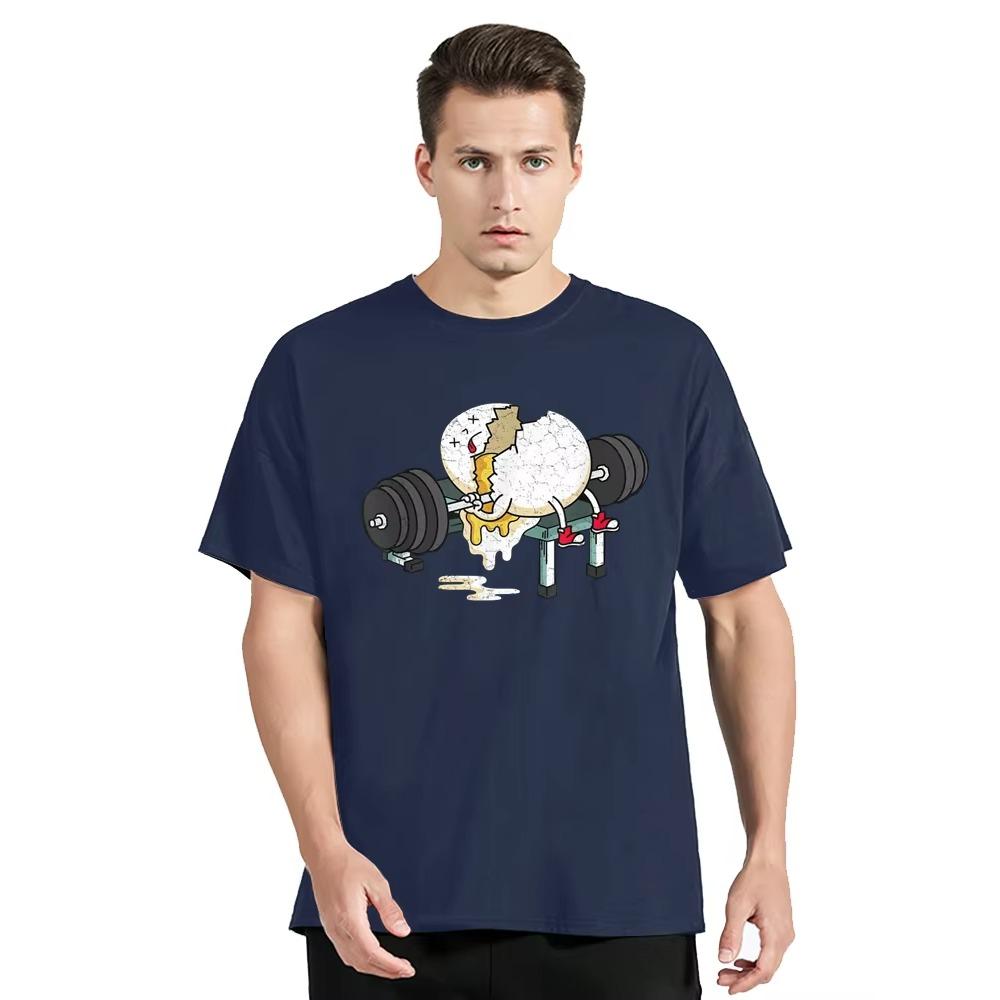 Забавная футболка с принтом «Яйцо в фитнес-зале, поднимающее вес», летние повседневные топы, хлопковая футболка, мужская одежда, футболка оверсайз