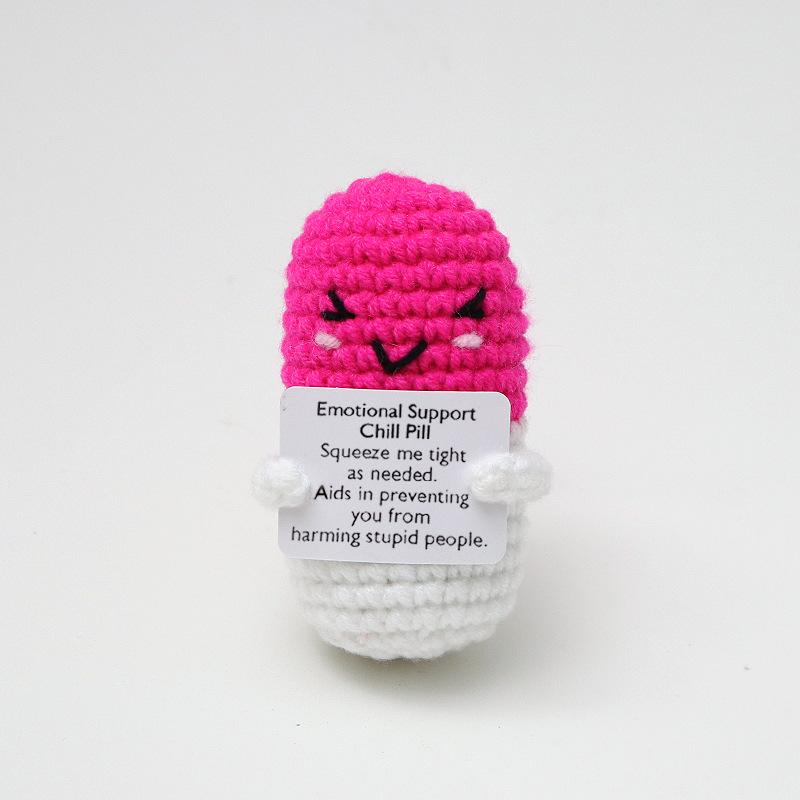New Handmade Knitted Capsule Doll With Positive Card Home Room Decoration Funny Crochet Emotional Support Capsule Ornament Gifts