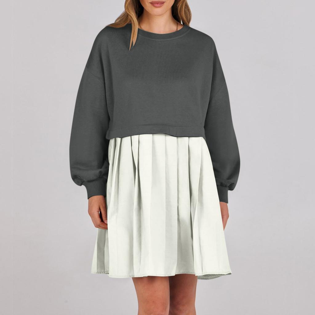 Женское платье-толстовка большого размера с длинным рукавом в стиле пэчворк, пуловер, топы, платье-толстовка